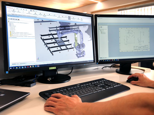 3D-Konstruktion einer Roboteranlage am Computer